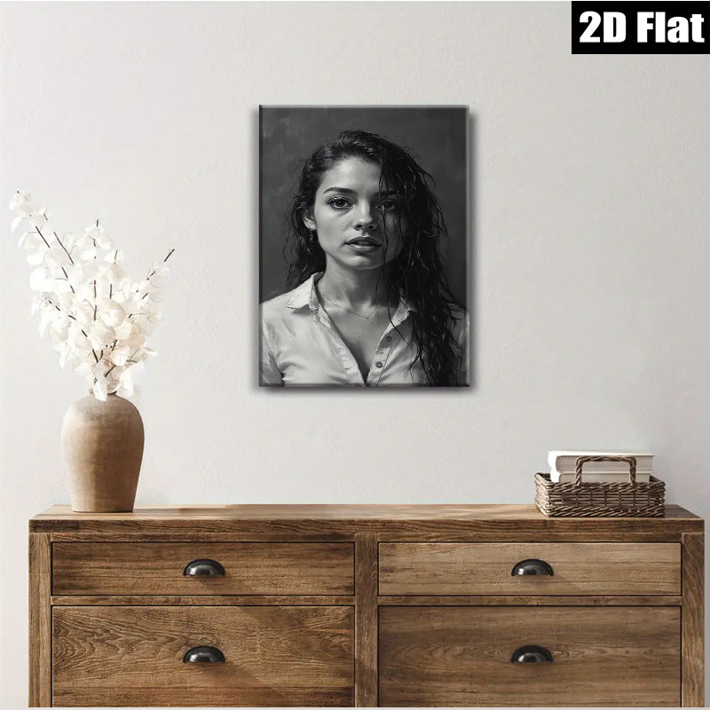 2D flat 1pc captivating woman portrait modern farmhouse wall art bedroom living room gallery wrapped canvas print minimalist aesthetic cozy vibes