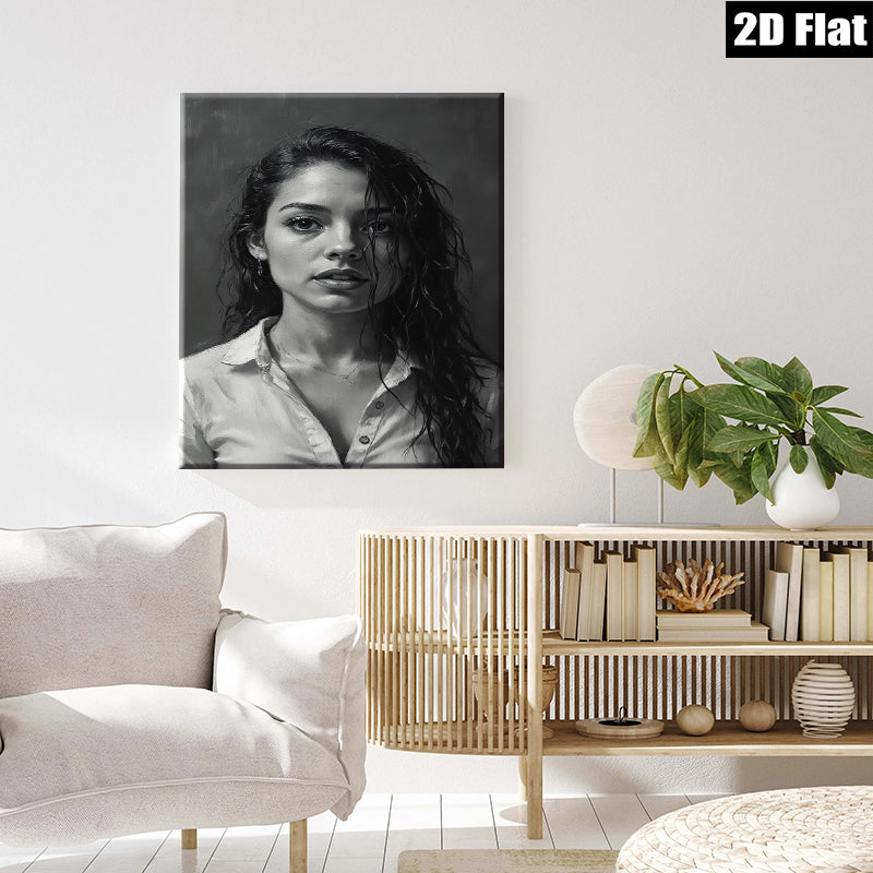 2D flat 1pc captivating woman portrait modern farmhouse wall art bedroom living room gallery wrapped canvas print minimalist aesthetic cozy vibes