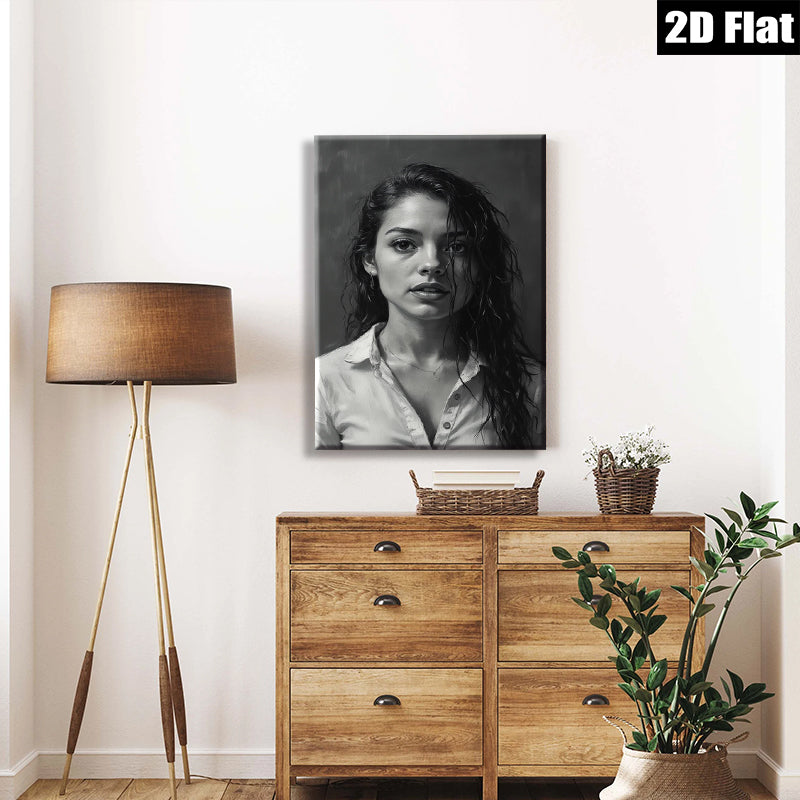 2D flat 1pc captivating woman portrait modern farmhouse wall art bedroom living room gallery wrapped canvas print minimalist aesthetic cozy vibes