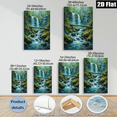2D flat 1pc cascading waterfall forest stream nature wall art canvas prints for living room bedroom home decor farmhouse style modern gallery wrapped ready to hang