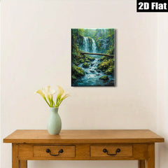2D flat 1pc cascading waterfall forest stream nature wall art canvas prints for living room bedroom home decor farmhouse style modern gallery wrapped ready to hang