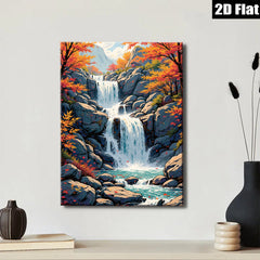 2D flat 1pc cascading waterfall serene mountain landscape wall art prints for living room bedroom home decor farmhouse style gallery wrapped canvas prints