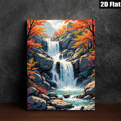 2D flat 1pc cascading waterfall serene mountain landscape wall art prints for living room bedroom home decor farmhouse style gallery wrapped canvas prints