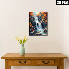2D flat 1pc cascading waterfall serene mountain landscape wall art prints for living room bedroom home decor farmhouse style gallery wrapped canvas prints