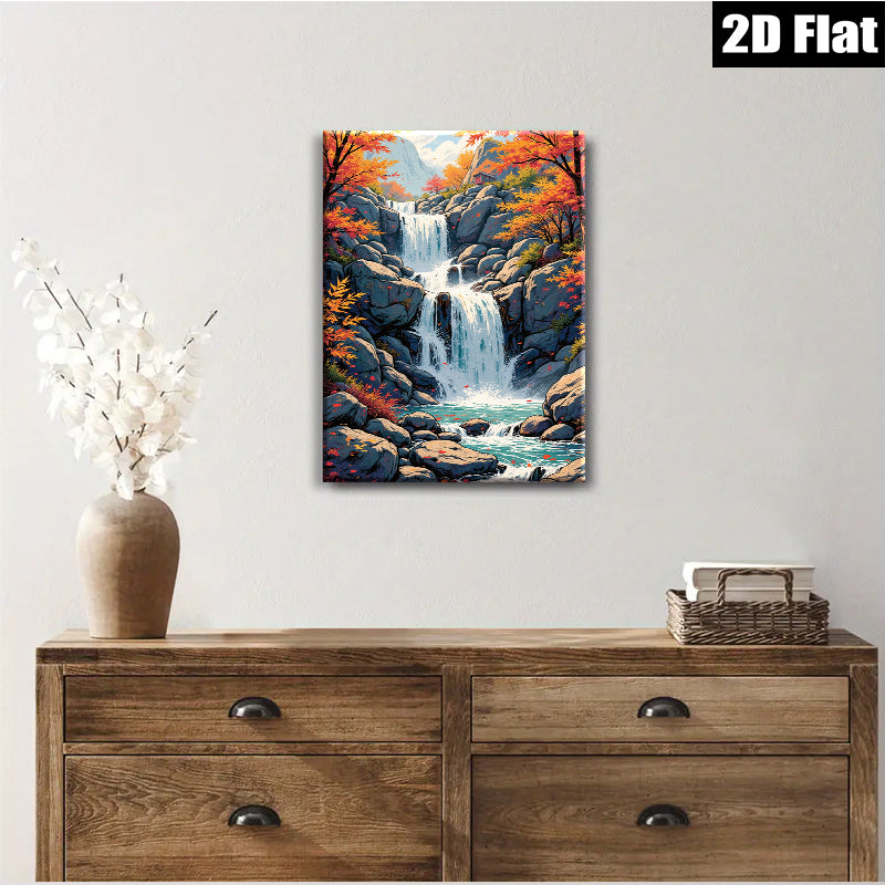 2D flat 1pc cascading waterfall serene mountain landscape wall art prints for living room bedroom home decor farmhouse style gallery wrapped canvas prints