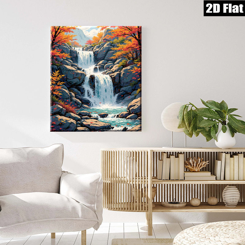 2D flat 1pc cascading waterfall serene mountain landscape wall art prints for living room bedroom home decor farmhouse style gallery wrapped canvas prints