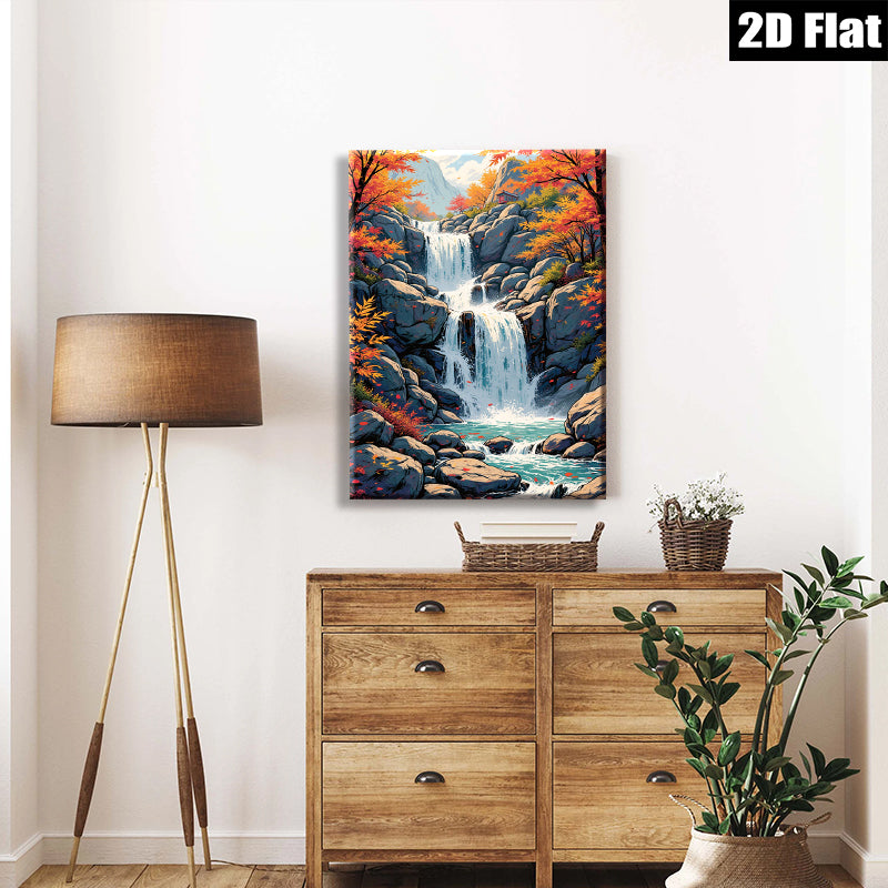 2D flat 1pc cascading waterfall serene mountain landscape wall art prints for living room bedroom home decor farmhouse style gallery wrapped canvas prints