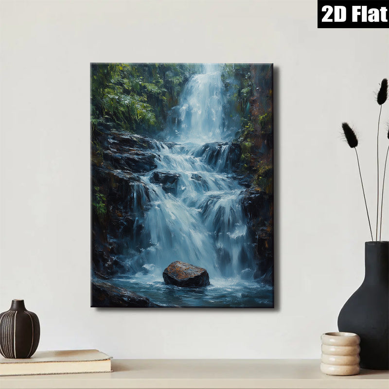 2D flat 1pc cascading waterfall serenity nature landscape wall art canvas print for living room bedroom office decor farmhouse style cozy vibe