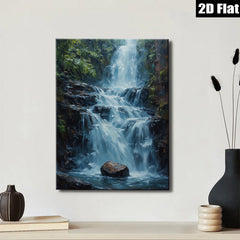 2D flat 1pc cascading waterfall serenity nature landscape wall art canvas print for living room bedroom office decor farmhouse style cozy vibe