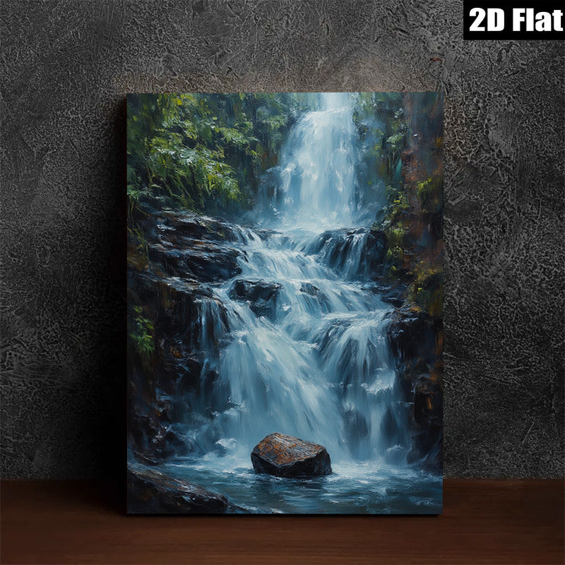 2D flat 1pc cascading waterfall serenity nature landscape wall art canvas print for living room bedroom office decor farmhouse style cozy vibe