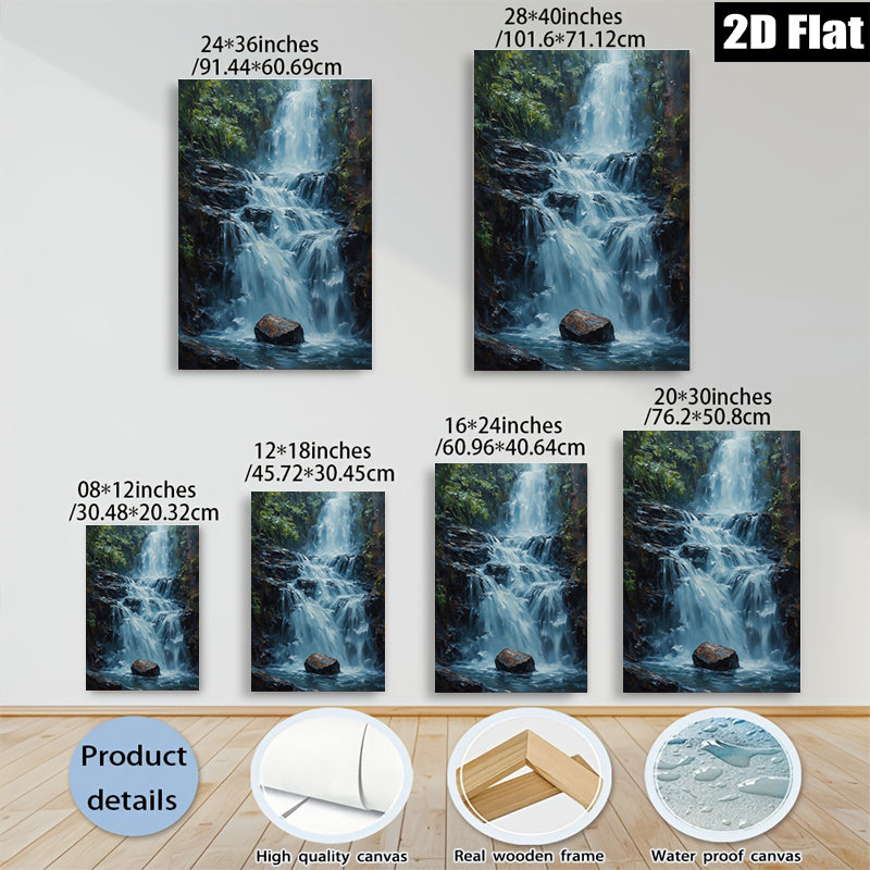 2D flat 1pc cascading waterfall serenity nature landscape wall art canvas print for living room bedroom office decor farmhouse style cozy vibe