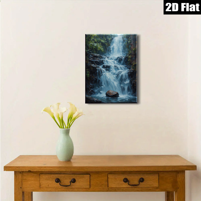 2D flat 1pc cascading waterfall serenity nature landscape wall art canvas print for living room bedroom office decor farmhouse style cozy vibe