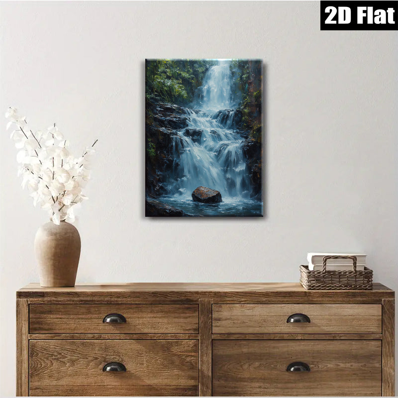 2D flat 1pc cascading waterfall serenity nature landscape wall art canvas print for living room bedroom office decor farmhouse style cozy vibe