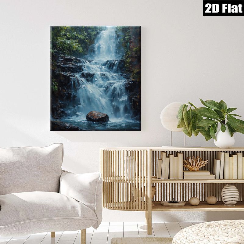 2D flat 1pc cascading waterfall serenity nature landscape wall art canvas print for living room bedroom office decor farmhouse style cozy vibe