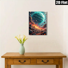 2D flat 1pc celestial impact fiery planet space art wall decor living room bedroom modern farmhouse gallery wrapped canvas prints ready to hang oversized statement piece