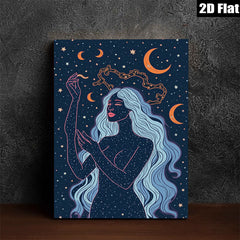 2D flat 1pc celestial woman mystic moon goddess wall art bedroom living room home decor farmhouse modern minimalist gallery wrapped canvas print