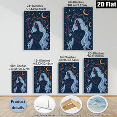 2D flat 1pc celestial woman mystic moon goddess wall art bedroom living room home decor farmhouse modern minimalist gallery wrapped canvas print