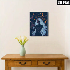 2D flat 1pc celestial woman mystic moon goddess wall art bedroom living room home decor farmhouse modern minimalist gallery wrapped canvas print