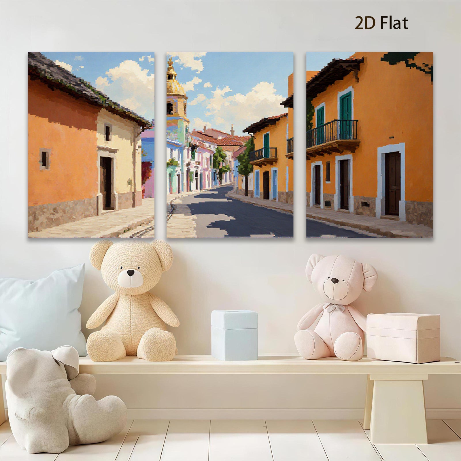 2D flat 1pc charming European street view wall art for living room bedroom home decor farmhouse style gallery wrapped canvas prints