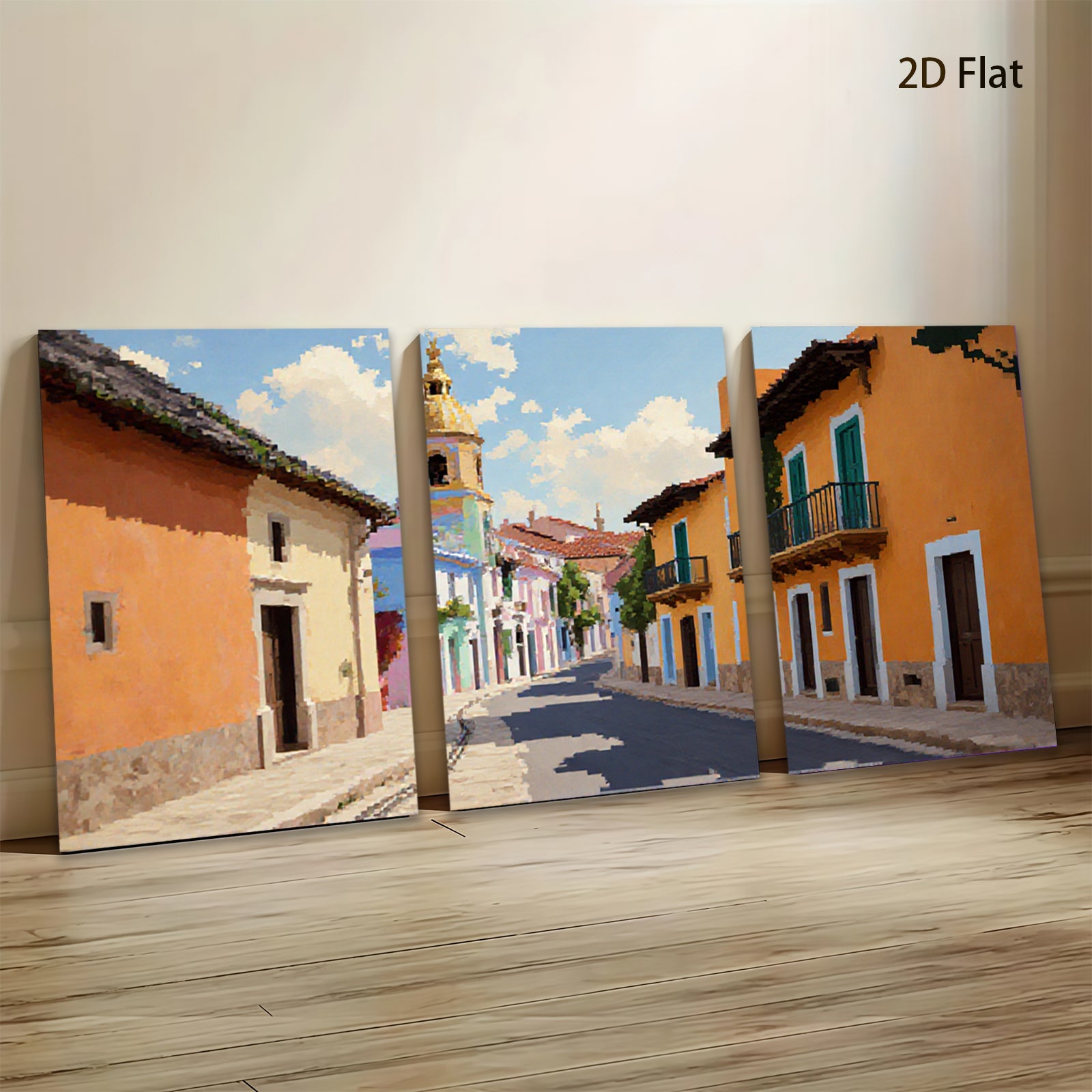 2D flat 1pc charming European street view wall art for living room bedroom home decor farmhouse style gallery wrapped canvas prints