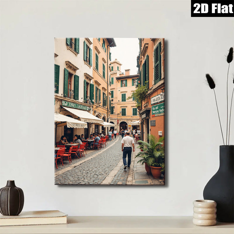 2D flat 1pc charming Italian street scene cozy cafe vibes living room bedroom decor farmhouse wall art gallery wrapped canvas prints modern minimalist