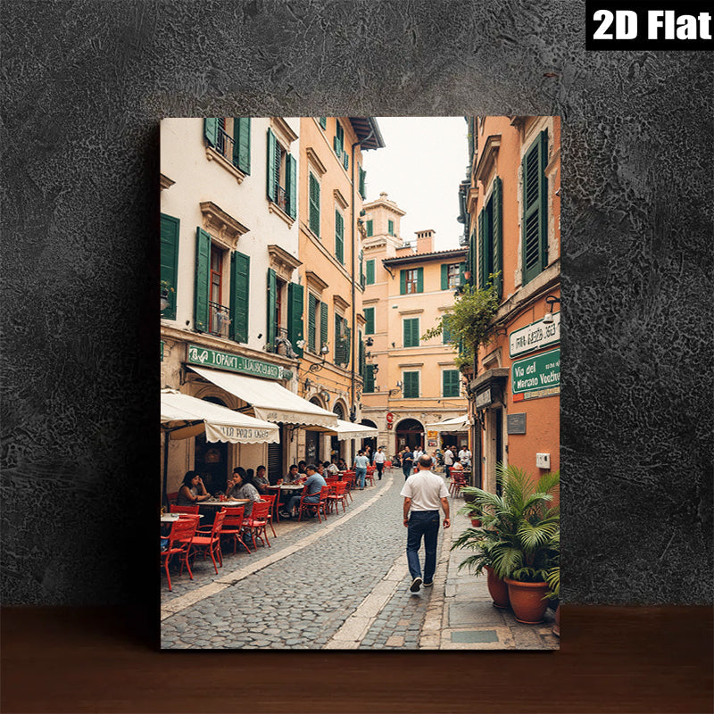 2D flat 1pc charming Italian street scene cozy cafe vibes living room bedroom decor farmhouse wall art gallery wrapped canvas prints modern minimalist