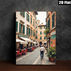 2D flat 1pc charming Italian street scene cozy cafe vibes living room bedroom decor farmhouse wall art gallery wrapped canvas prints modern minimalist