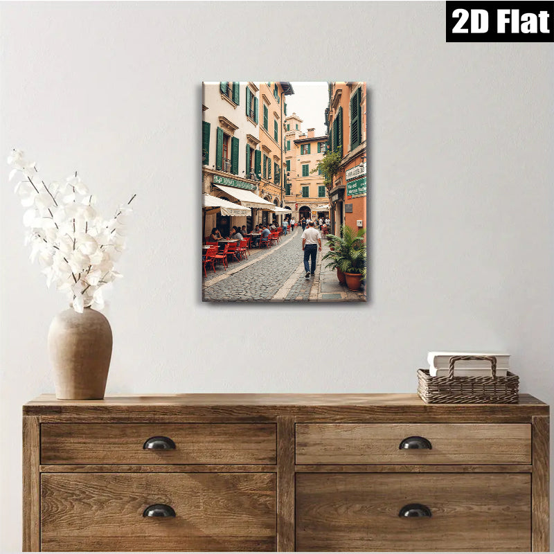 2D flat 1pc charming Italian street scene cozy cafe vibes living room bedroom decor farmhouse wall art gallery wrapped canvas prints modern minimalist