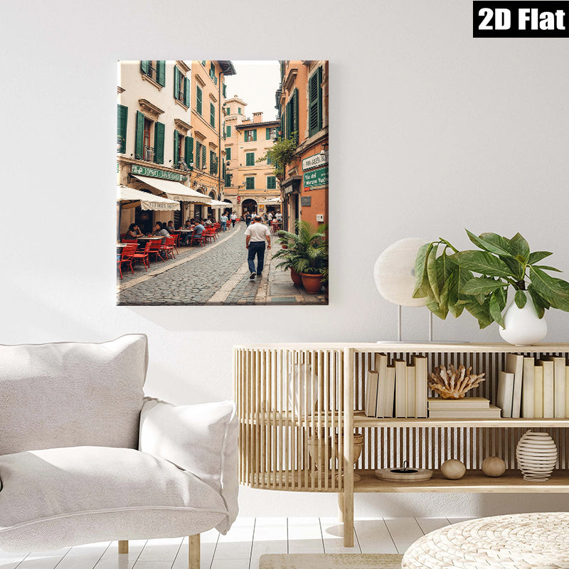 2D flat 1pc charming Italian street scene cozy cafe vibes living room bedroom decor farmhouse wall art gallery wrapped canvas prints modern minimalist
