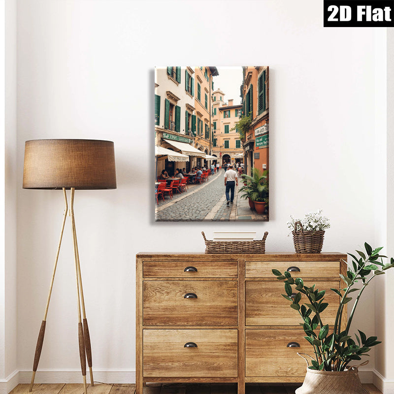 2D flat 1pc charming Italian street scene cozy cafe vibes living room bedroom decor farmhouse wall art gallery wrapped canvas prints modern minimalist