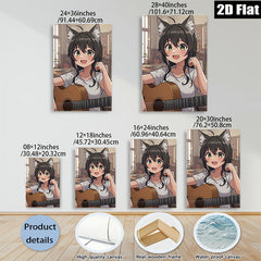 2D flat 1pc charming anime girl plays guitar cozy living room wall art decor bedroom canvas prints farmhouse style modern minimalist gallery wrapped