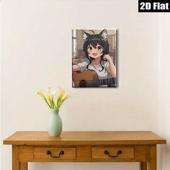 2D flat 1pc charming anime girl plays guitar cozy living room wall art decor bedroom canvas prints farmhouse style modern minimalist gallery wrapped