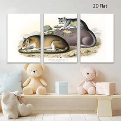 2D flat 1pc charming antique North American opossum wildlife portrait botanical wall art living room bedroom decor farmhouse style gallery wrapped canvas print