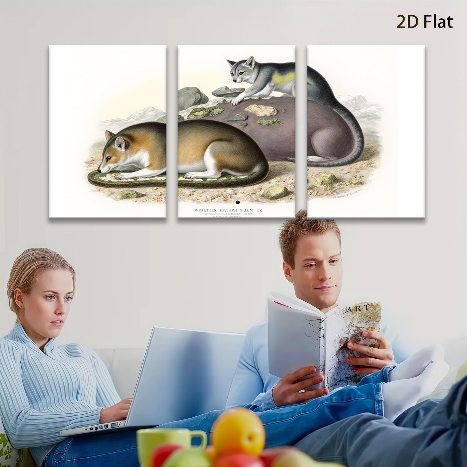 2D flat 1pc charming antique North American opossum wildlife portrait botanical wall art living room bedroom decor farmhouse style gallery wrapped canvas print