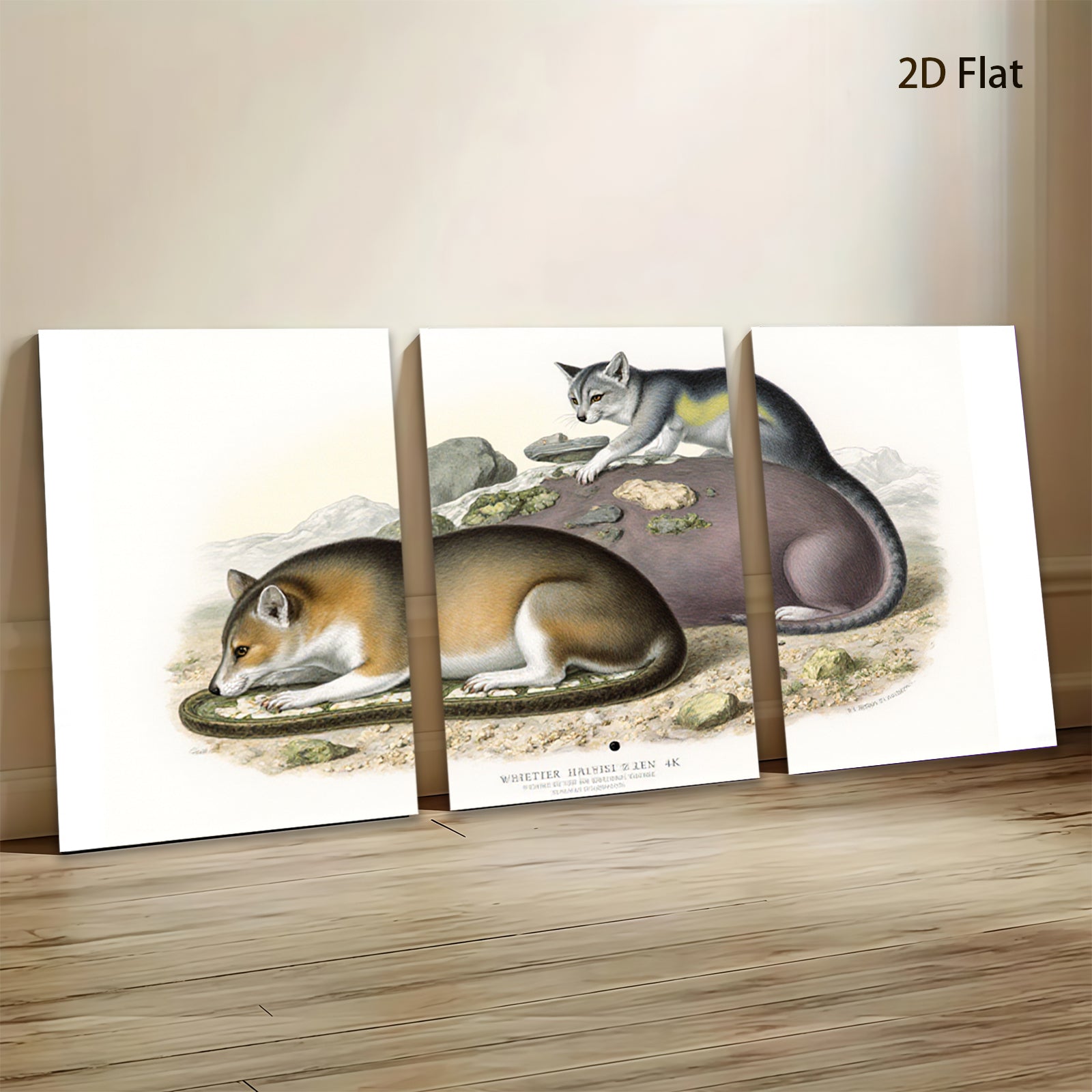 2D flat 1pc charming antique North American opossum wildlife portrait botanical wall art living room bedroom decor farmhouse style gallery wrapped canvas print