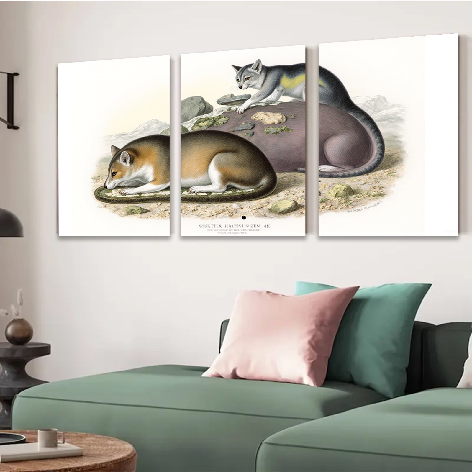 2D flat 1pc charming antique North American opossum wildlife portrait botanical wall art living room bedroom decor farmhouse style gallery wrapped canvas print