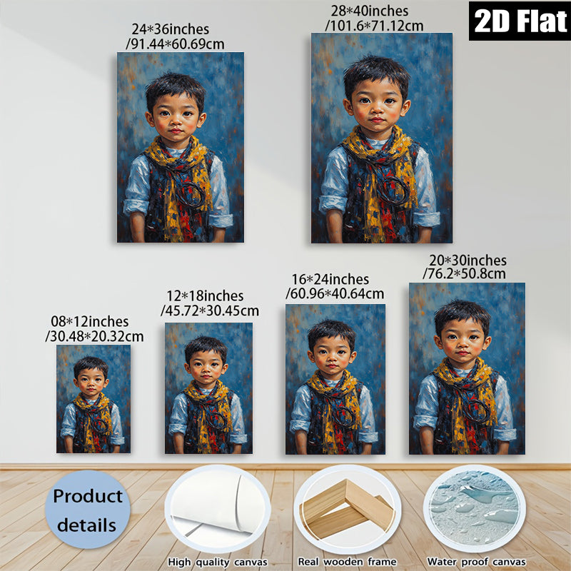 2D flat 1pc charming boy portrait canvas wall art for kids room nursery home decor farmhouse style living room dining room gallery wrapped ready to hang