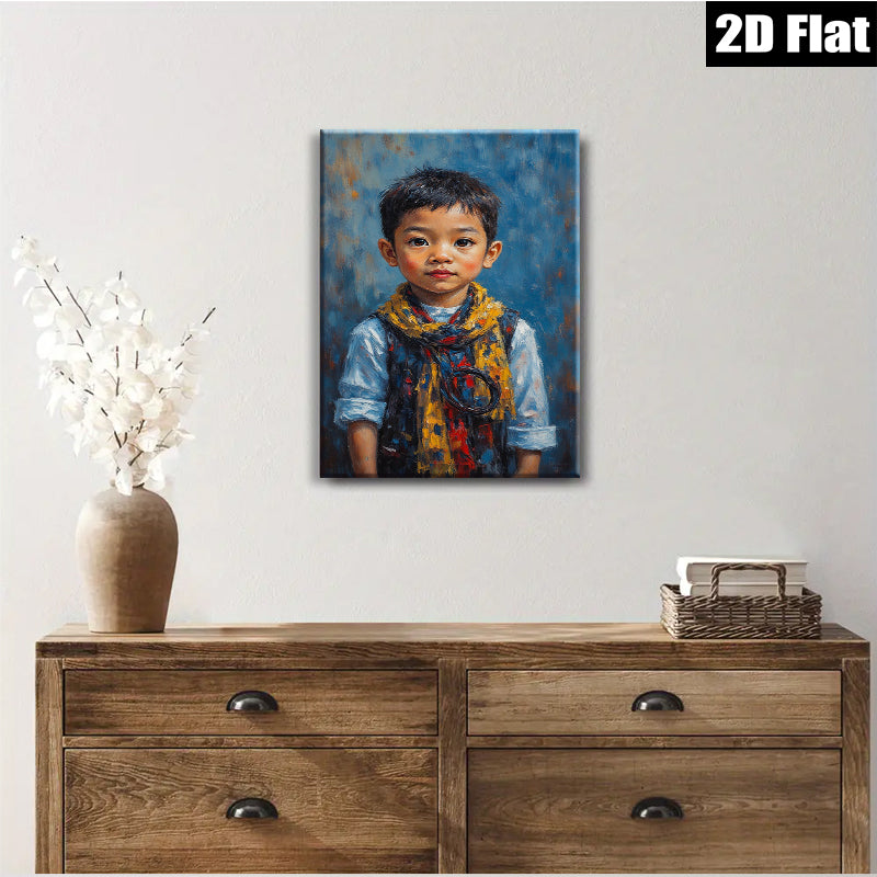 2D flat 1pc charming boy portrait canvas wall art for kids room nursery home decor farmhouse style living room dining room gallery wrapped ready to hang