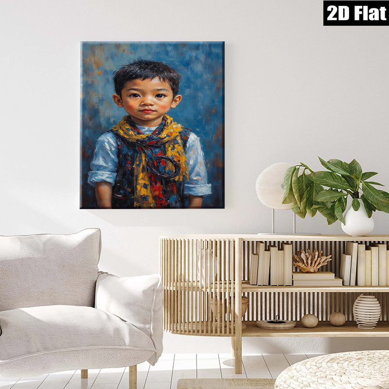 2D flat 1pc charming boy portrait canvas wall art for kids room nursery home decor farmhouse style living room dining room gallery wrapped ready to hang