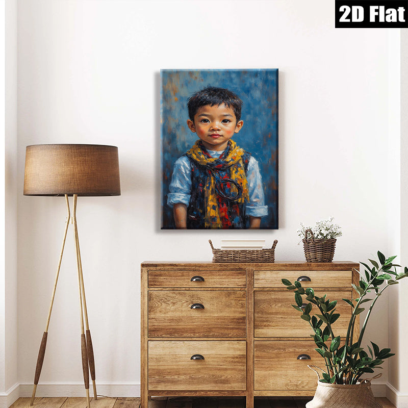 2D flat 1pc charming boy portrait canvas wall art for kids room nursery home decor farmhouse style living room dining room gallery wrapped ready to hang