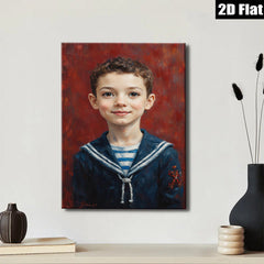 2D flat 1pc charming boy portrait classic nautical theme kids room nursery decor gallery wrapped canvas wall art modern farmhouse style