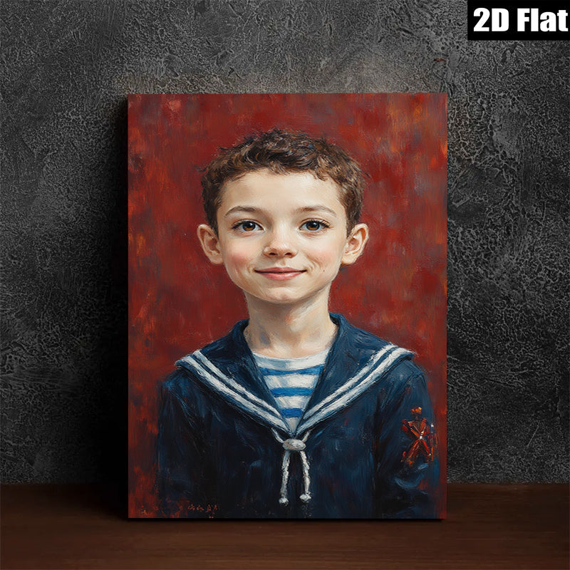 2D flat 1pc charming boy portrait classic nautical theme kids room nursery decor gallery wrapped canvas wall art modern farmhouse style