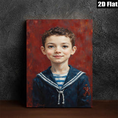 2D flat 1pc charming boy portrait classic nautical theme kids room nursery decor gallery wrapped canvas wall art modern farmhouse style