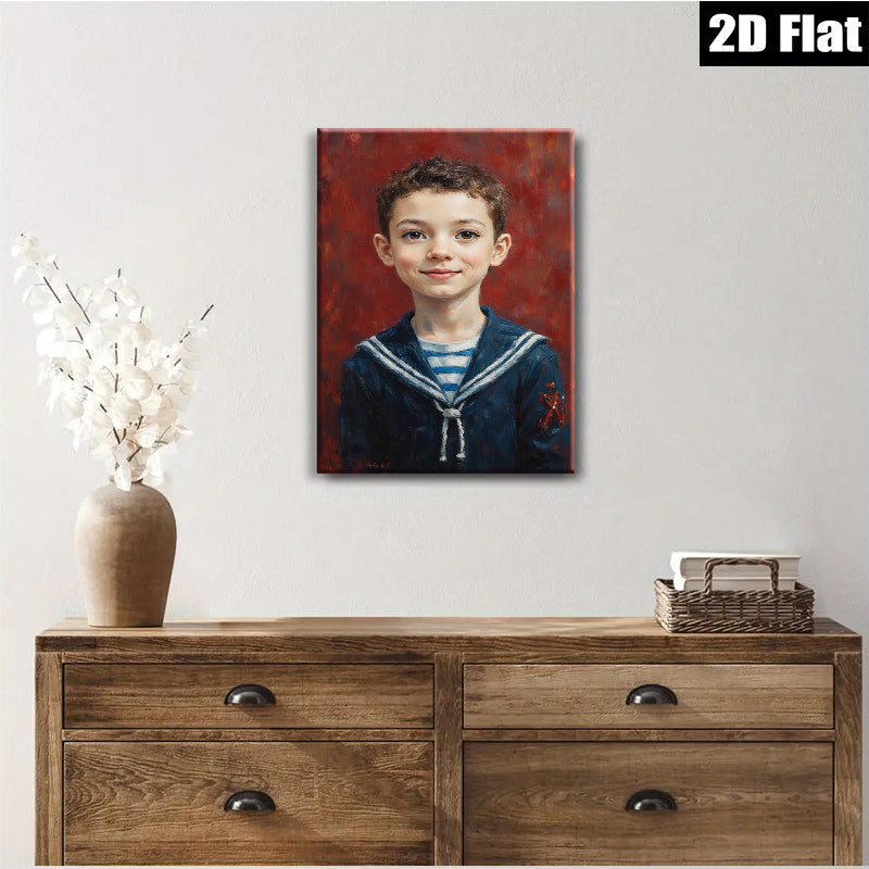 2D flat 1pc charming boy portrait classic nautical theme kids room nursery decor gallery wrapped canvas wall art modern farmhouse style