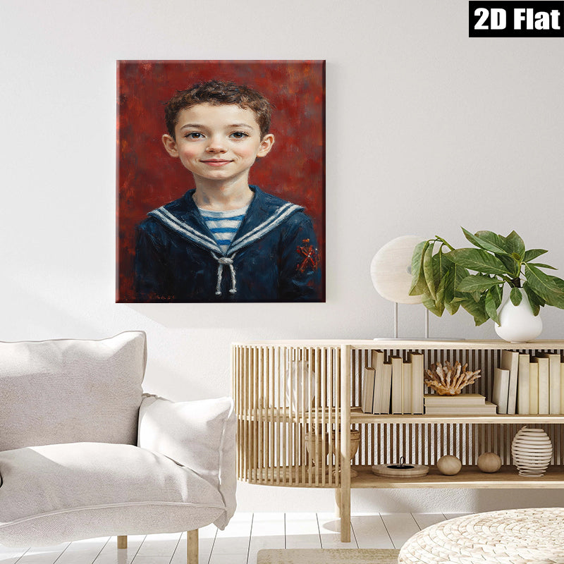 2D flat 1pc charming boy portrait classic nautical theme kids room nursery decor gallery wrapped canvas wall art modern farmhouse style