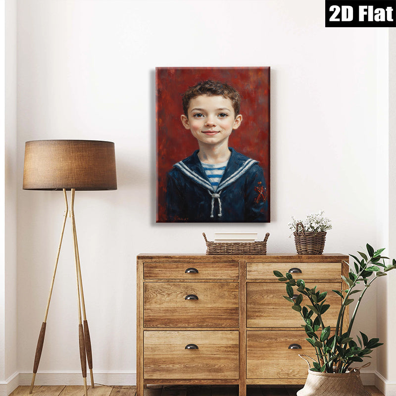 2D flat 1pc charming boy portrait classic nautical theme kids room nursery decor gallery wrapped canvas wall art modern farmhouse style