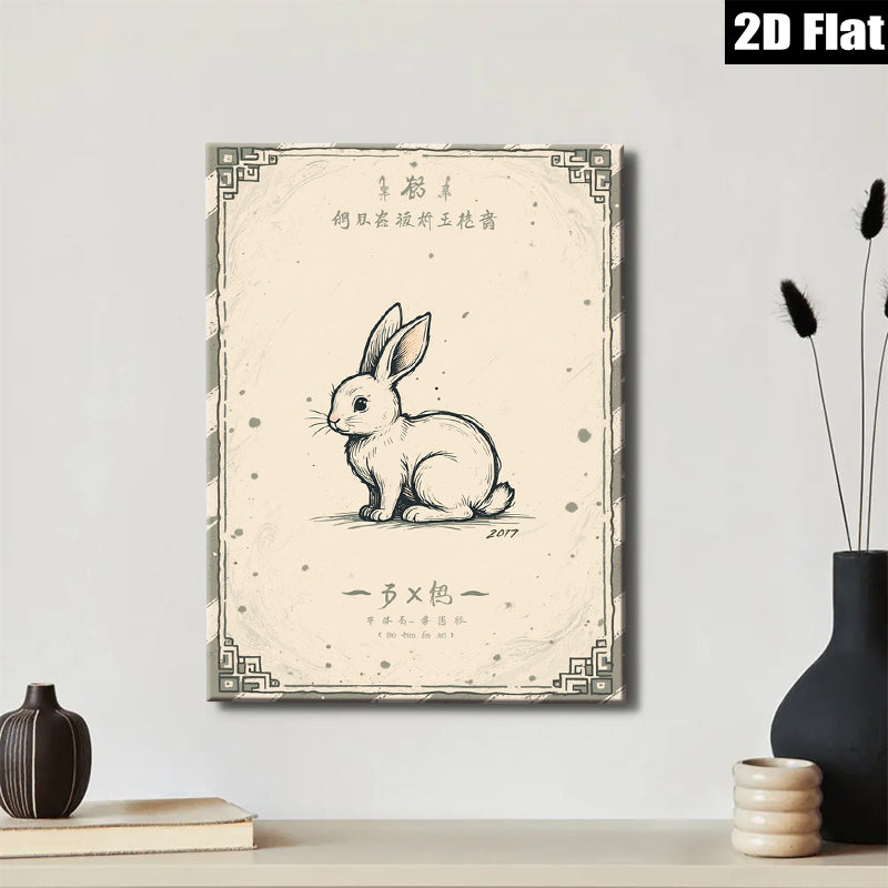 2D flat 1pc charming bunny illustration wall art print for kids room nursery decor farmhouse style living room gallery wrapped canvas modern minimalist aesthetic