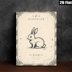 2D flat 1pc charming bunny illustration wall art print for kids room nursery decor farmhouse style living room gallery wrapped canvas modern minimalist aesthetic
