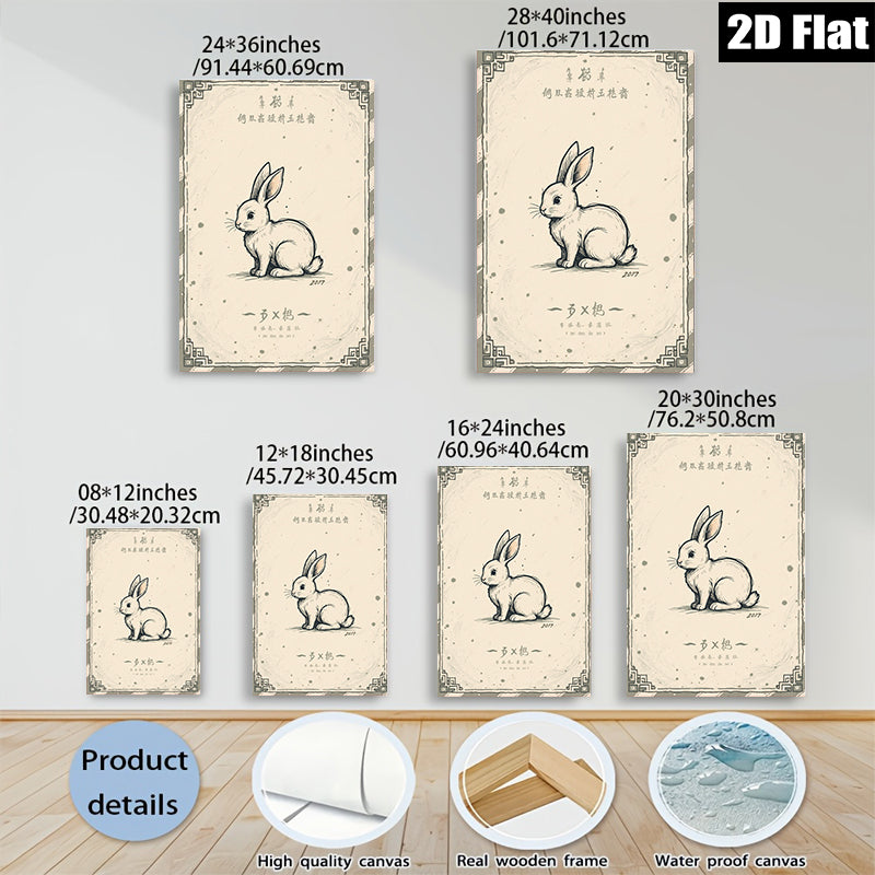 2D flat 1pc charming bunny illustration wall art print for kids room nursery decor farmhouse style living room gallery wrapped canvas modern minimalist aesthetic