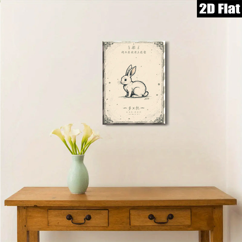 2D flat 1pc charming bunny illustration wall art print for kids room nursery decor farmhouse style living room gallery wrapped canvas modern minimalist aesthetic